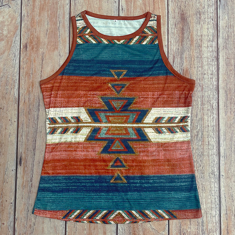 Wholesale Polyester Western Style Stripe Sleeveless Tank Top